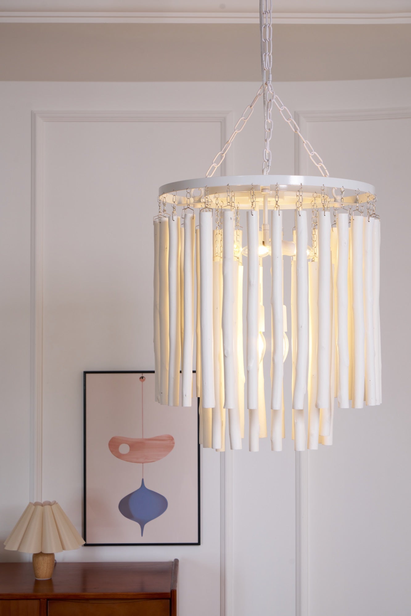 Layered Wood Rod Multi-Light Chandelier