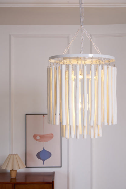 Layered Wood Rod Multi-Light Chandelier