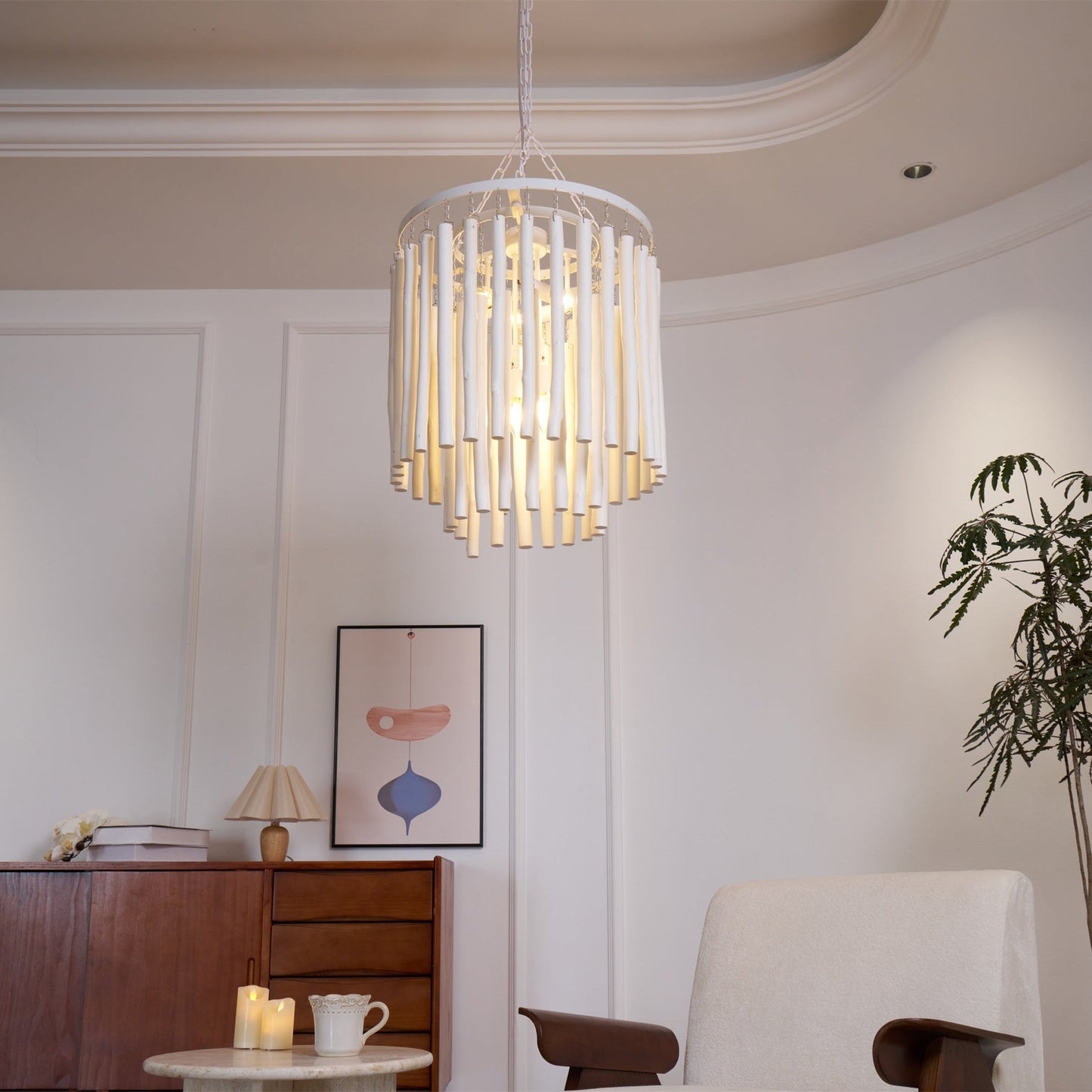 Layered Wood Rod Multi-Light Chandelier