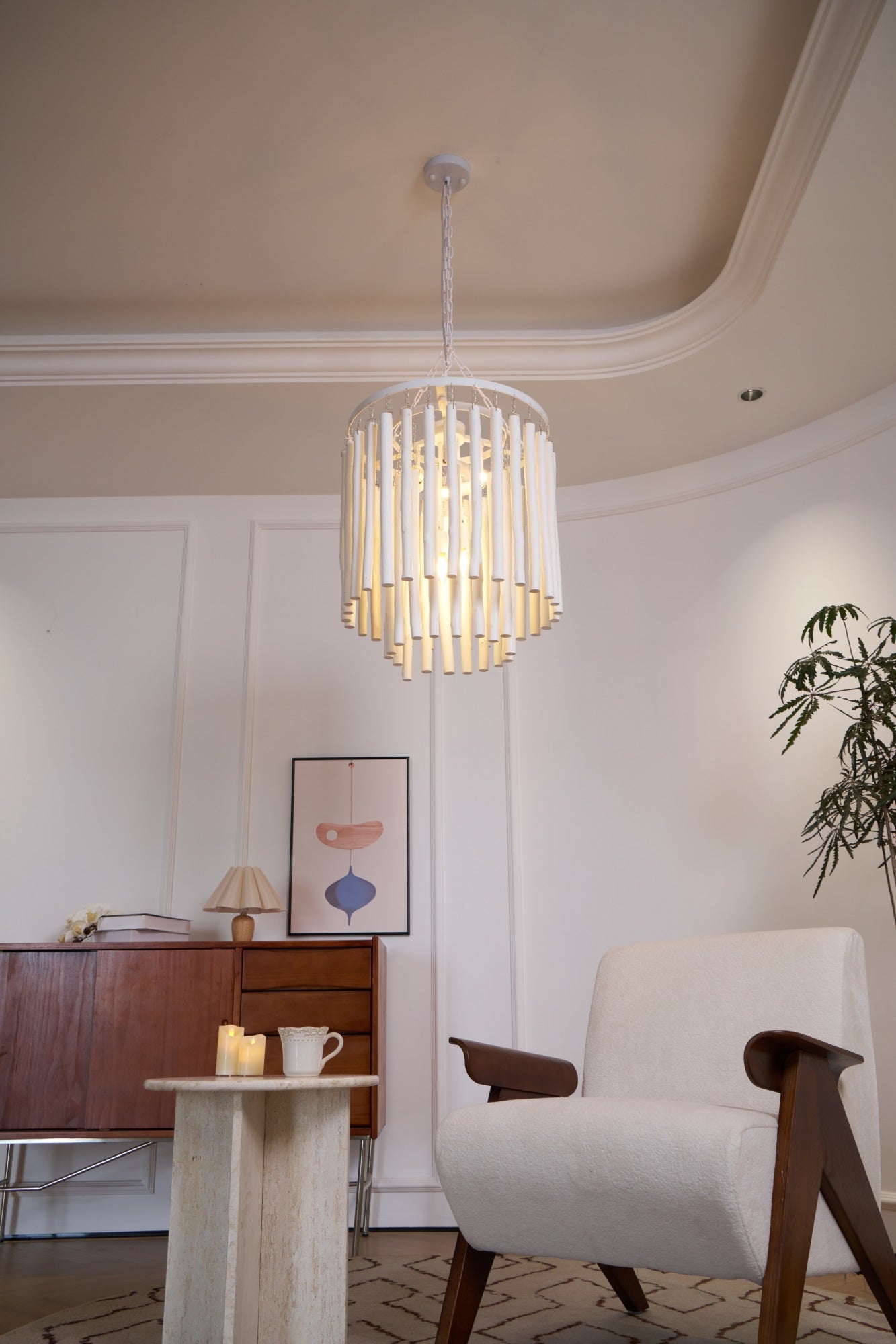 Layered Wood Rod Multi-Light Chandelier