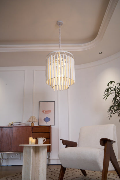 Layered Wood Rod Multi-Light Chandelier