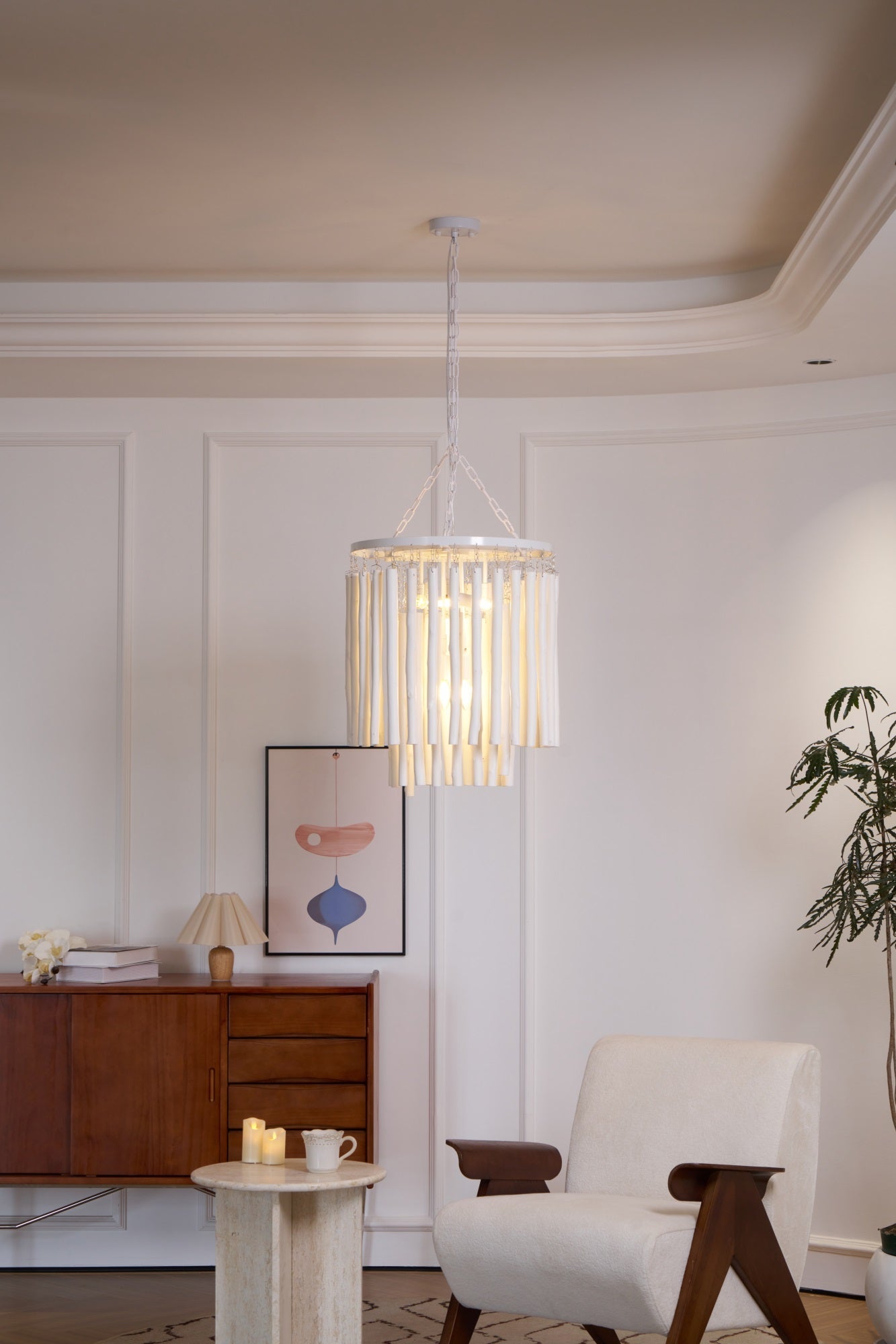 Layered Wood Rod Multi-Light Chandelier