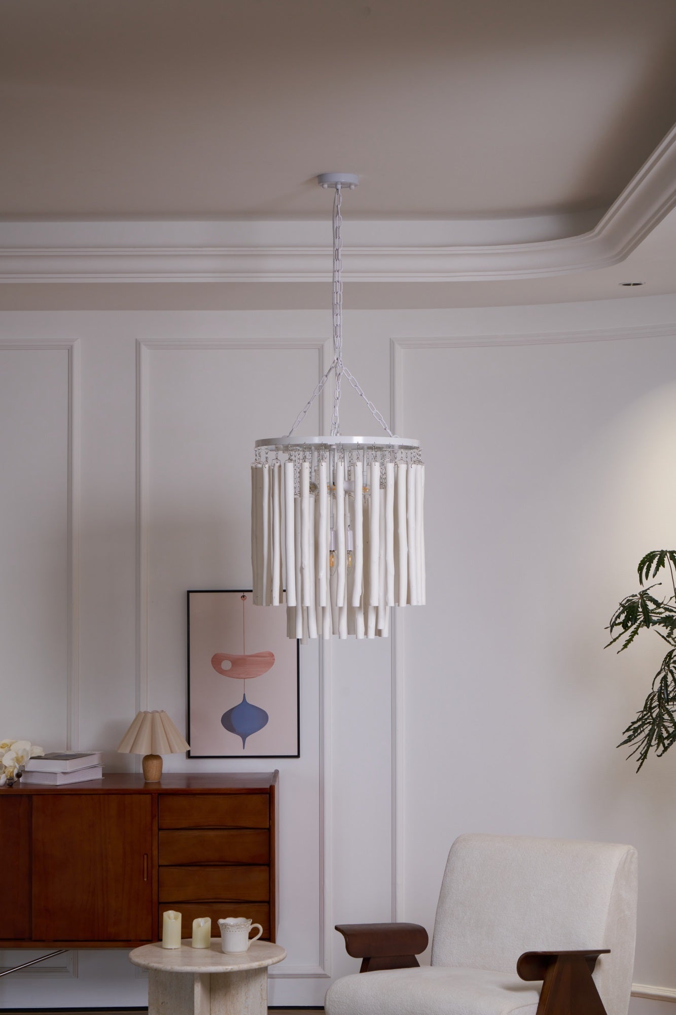 Layered Wood Rod Multi-Light Chandelier
