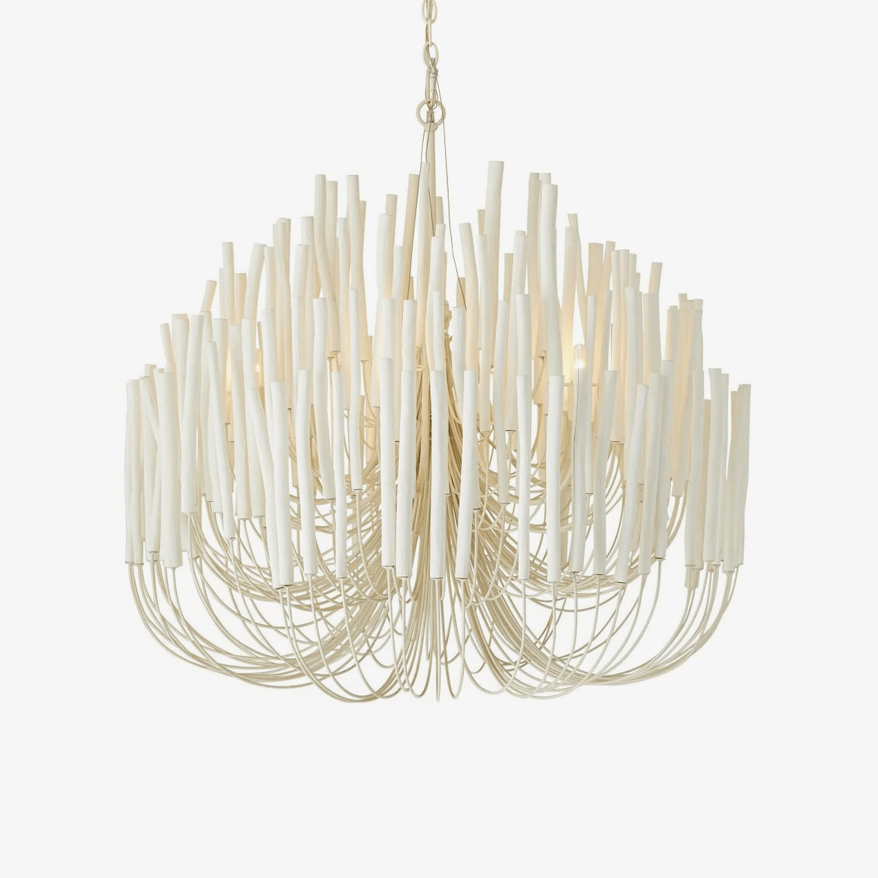 Layered Wood Rod Multi-Light Chandelier / 5 Heads  ∅ 19.7″ x H 20.9″ / White