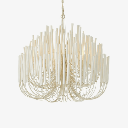 Layered Wood Rod Multi-Light Chandelier / 5 Heads  ∅ 19.7″ x H 20.9″ / White