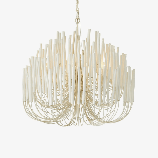 Layered Wood Rod Multi-Light Chandelier / 5 Heads  ∅ 19.7″ x H 20.9″ / White