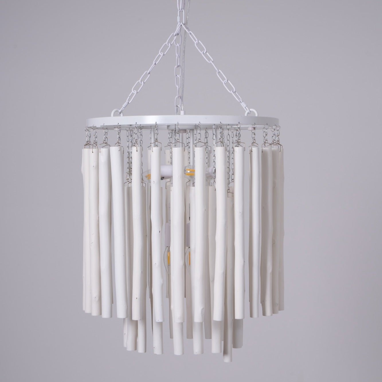 Layered Wood Rod Multi-Light Chandelier / 18 Heads ∅ 39.4″ x H 39.4″ / Black