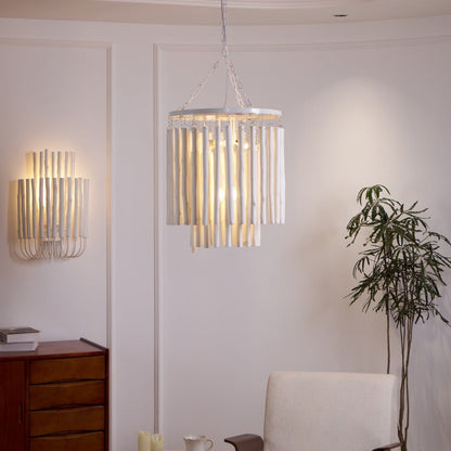Layered Wood Rod Multi-Light Chandelier / 5 Heads  ∅ 19.7″ x H 20.9″ / Black