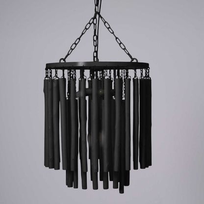 Layered Wood Rod Multi-Light Chandelier
