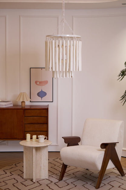 Layered Wood Rod Multi-Light Chandelier / 6 Heads ∅ 20.9″ x H 29.9″ / White