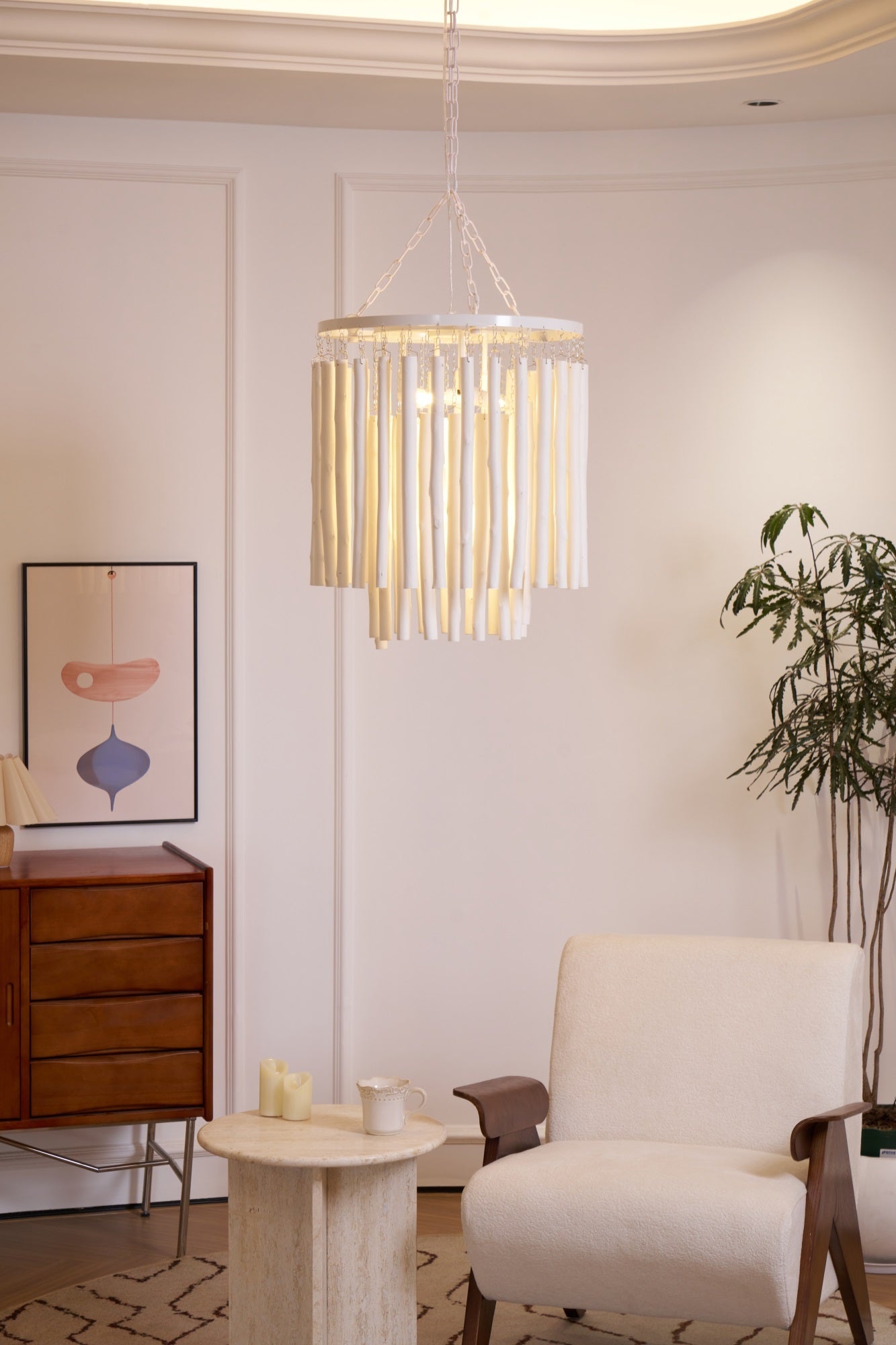 Layered Wood Rod Multi-Light Chandelier / 6 Heads ∅ 23.6″ x H 31.5″ / Black