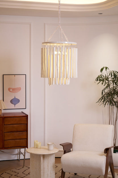 Layered Wood Rod Multi-Light Chandelier / 6 Heads ∅ 23.6″ x H 31.5″ / Black