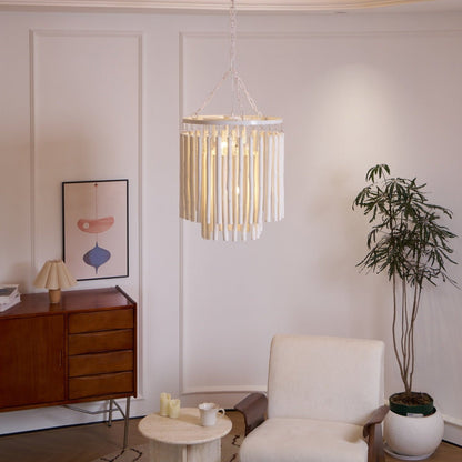Layered Wood Rod Multi-Light Chandelier / 12 Heads ∅ 31.5″ x H 39.4″ / Black