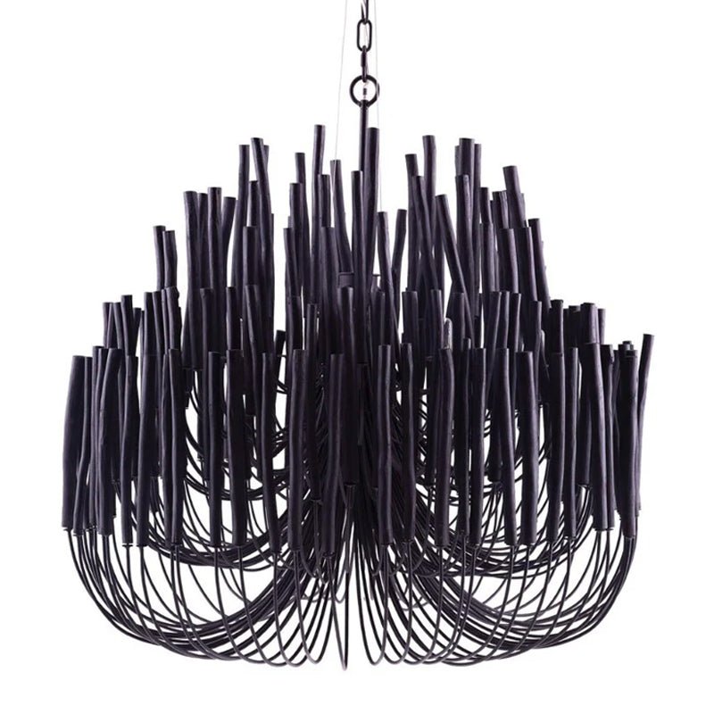 Layered Wood Rod Multi-Light Chandelier