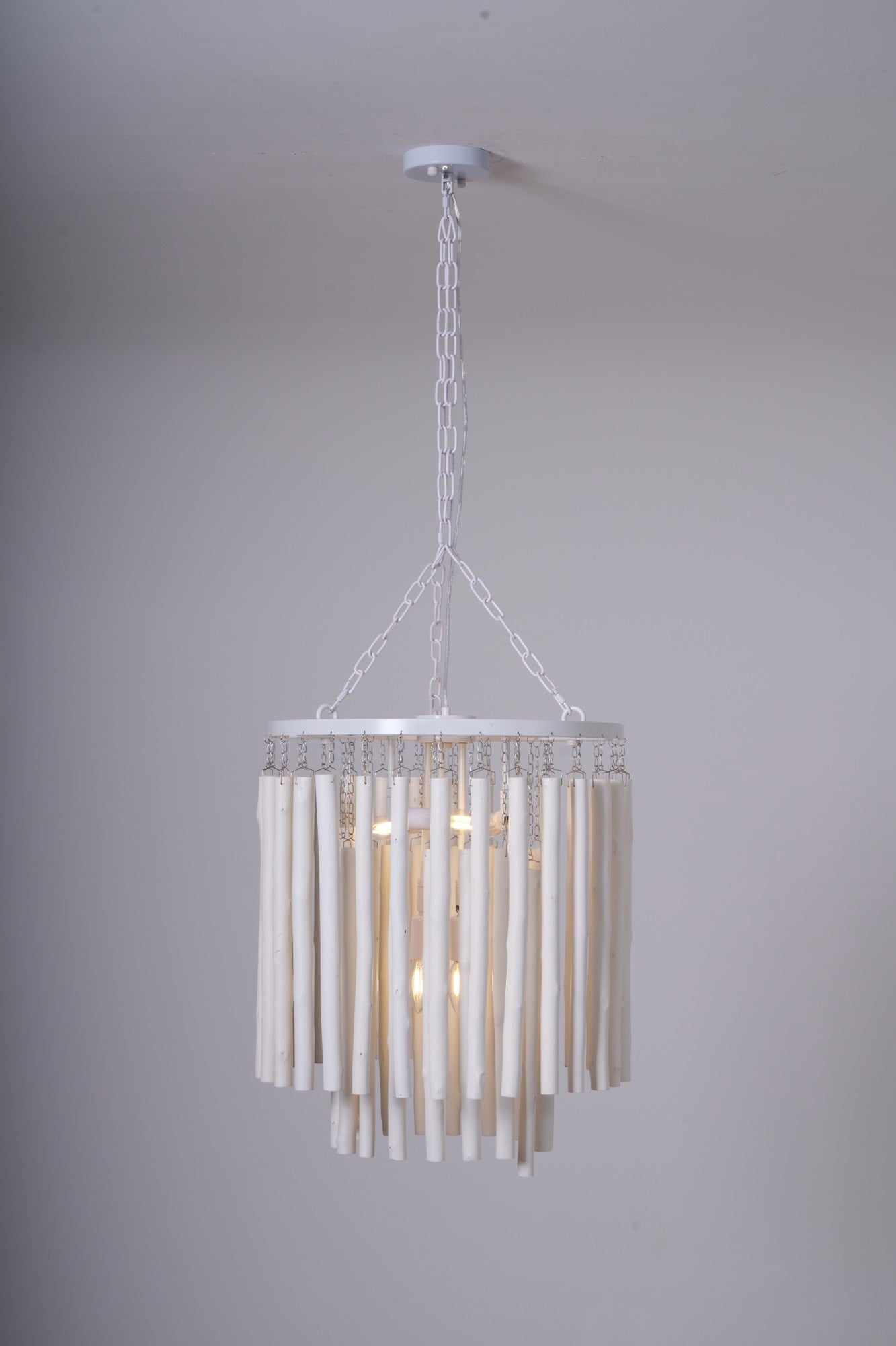 Layered Wood Rod Multi-Light Chandelier / 12 Heads ∅ 35.4″ x H 35.4″ / White