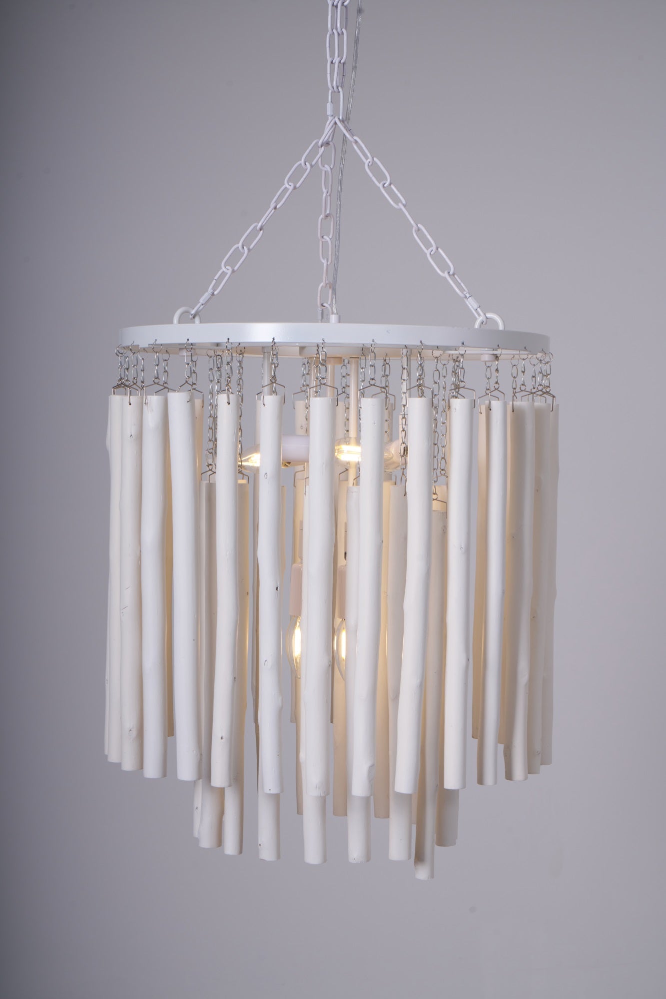 Layered Wood Rod Multi-Light Chandelier / 12 Heads ∅ 35.4″ x H 35.4″ / Black