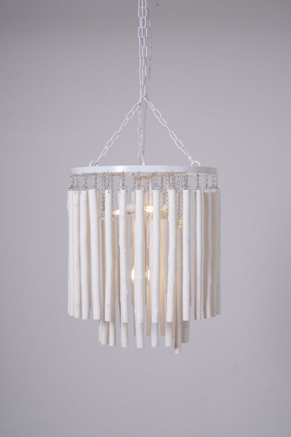 Layered Wood Rod Multi-Light Chandelier / 18 Heads ∅ 39.4″ x H 39.4″ / White