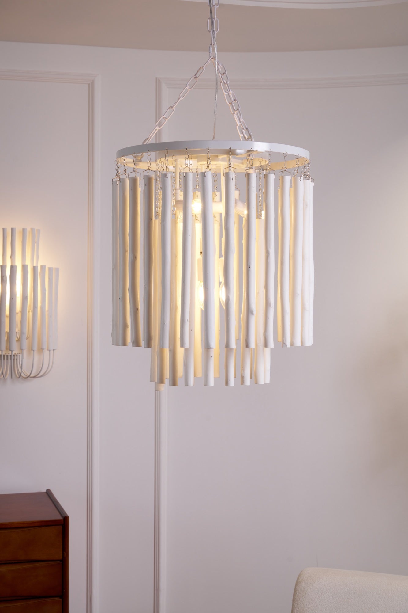Layered Wood Rod Multi-Light Chandelier / 18 Heads ∅ 47.2″ x H 47.2″ / Black