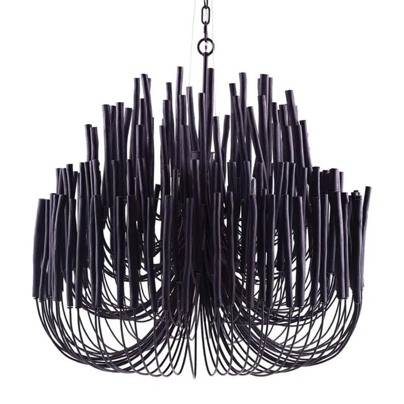 Layered Wood Rod Multi-Light Chandelier