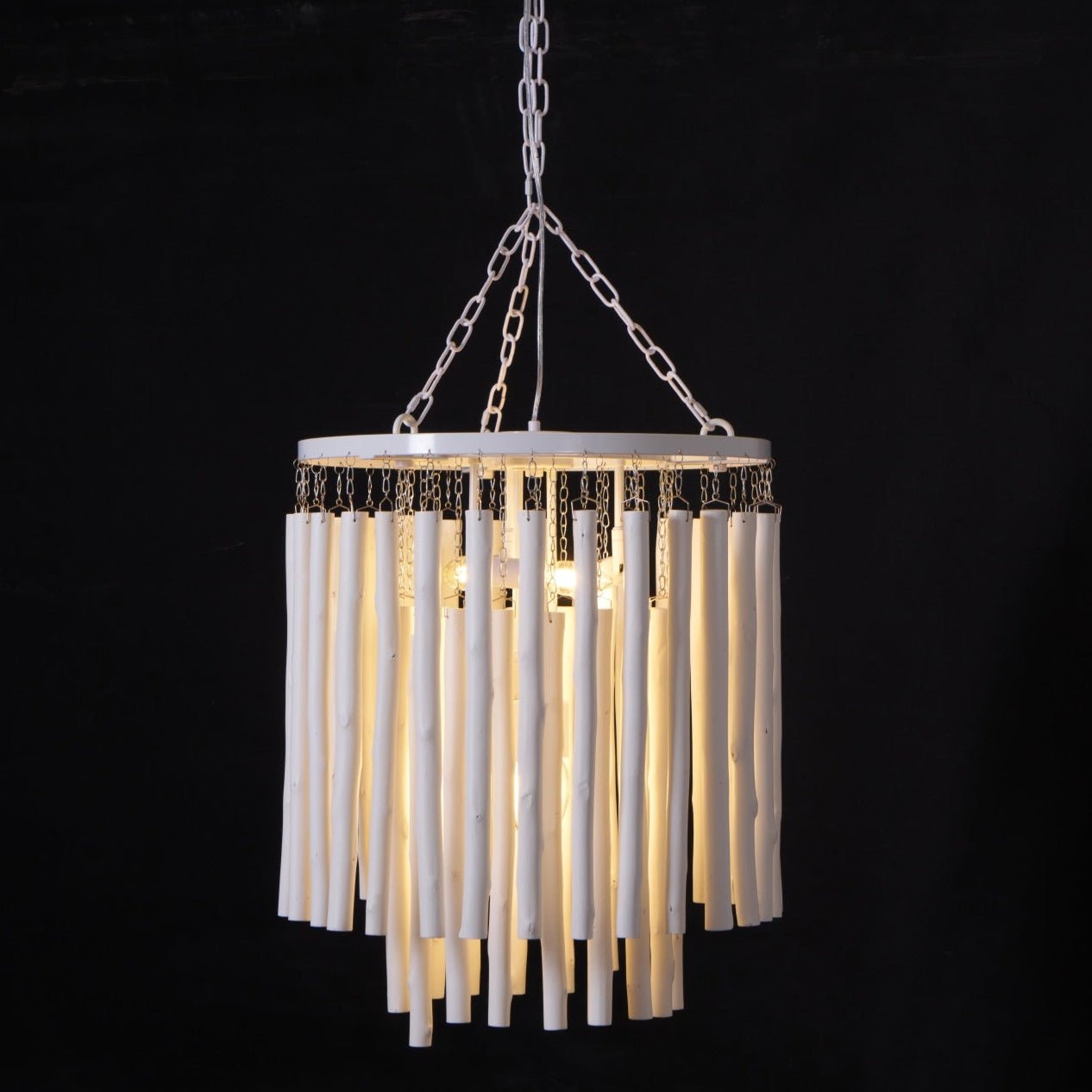 Layered Wood Rod Multi-Light Chandelier / 18 Heads ∅ 59″ x H 49.2″ / White
