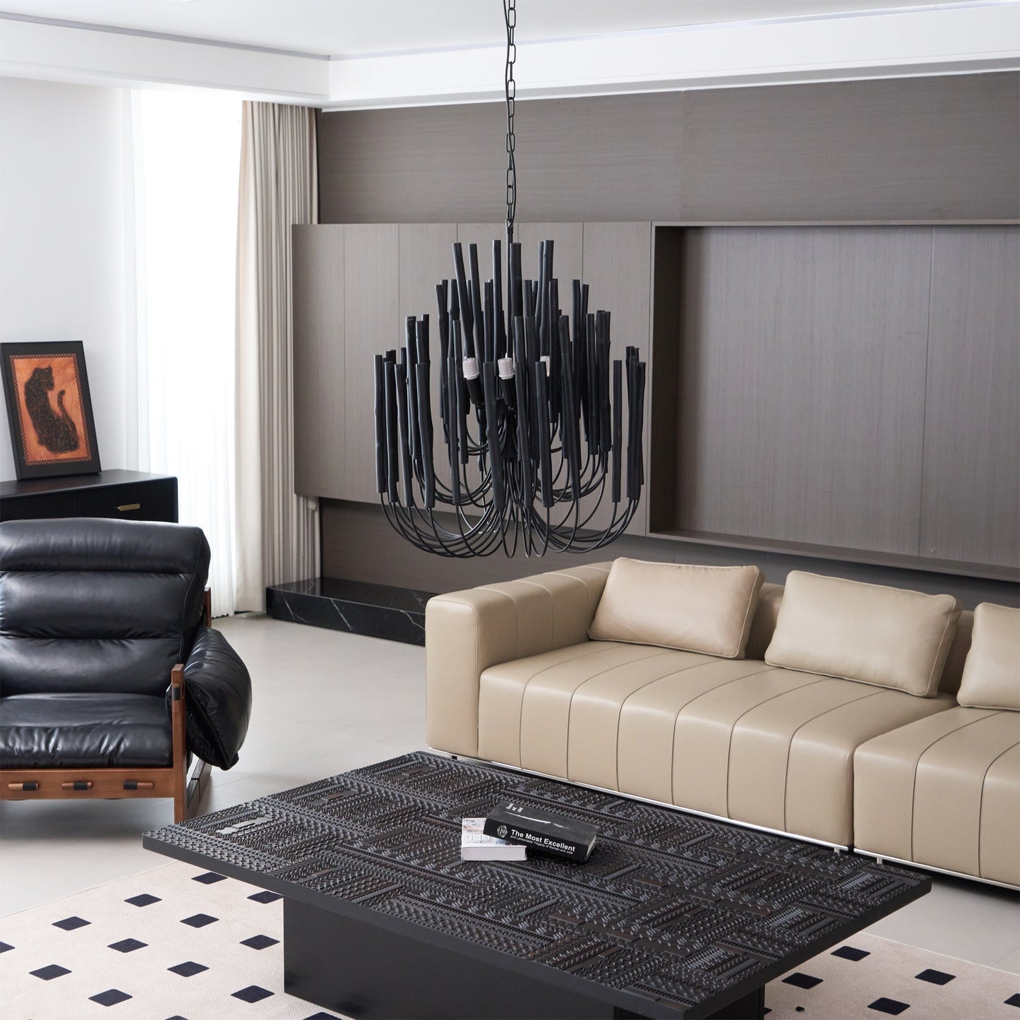Layered Wood Rod Multi-Light Chandelier