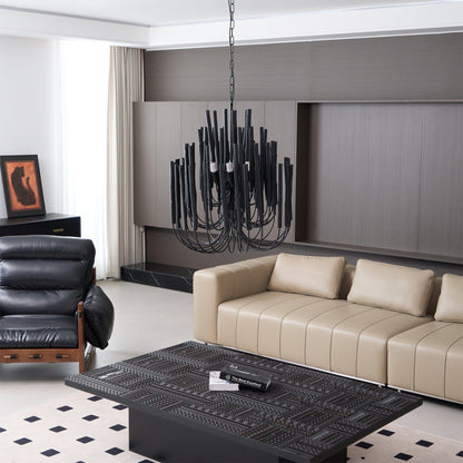 Layered Wood Rod Multi-Light Chandelier