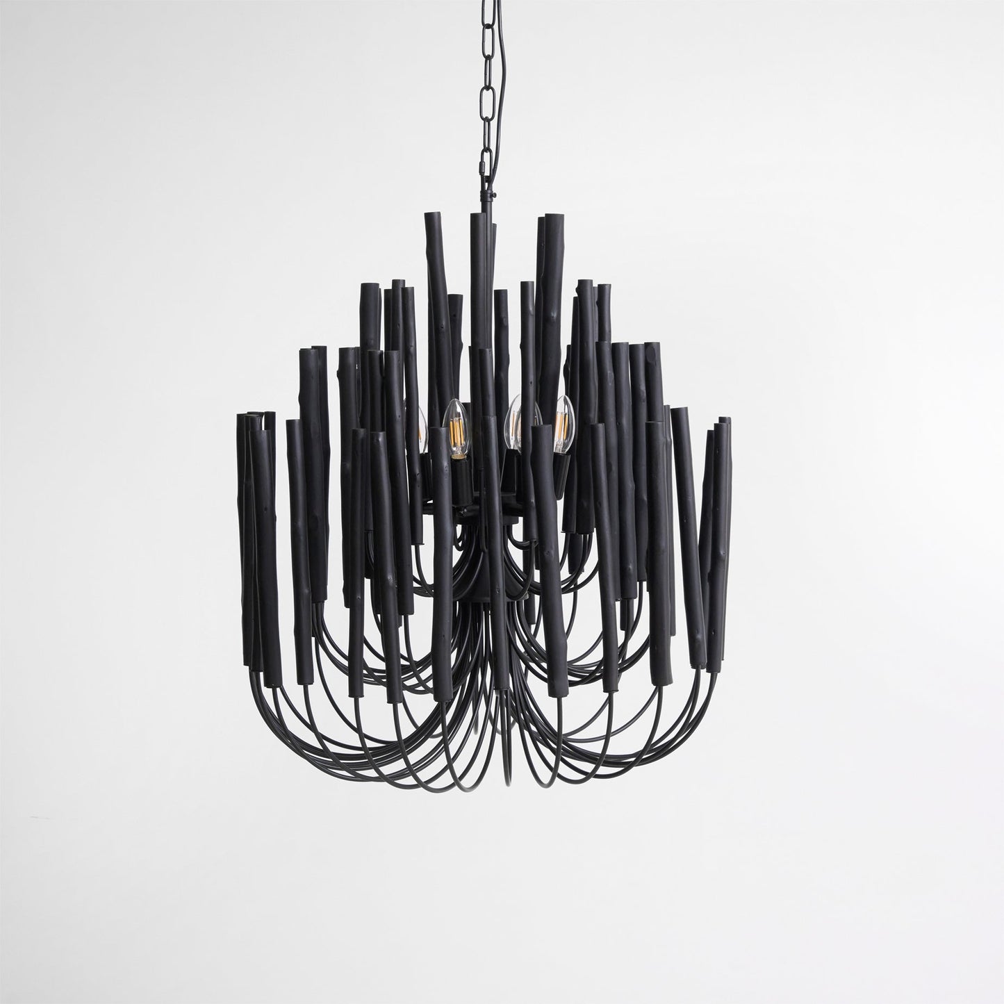 Layered Wood Rod Multi-Light Chandelier
