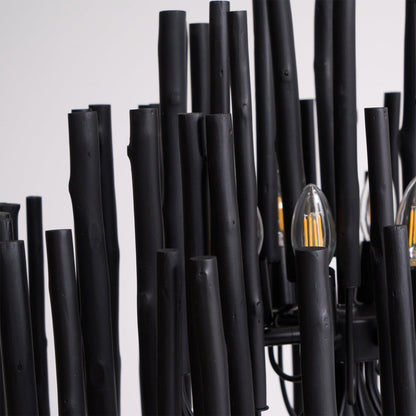 Layered Wood Rod Multi-Light Chandelier
