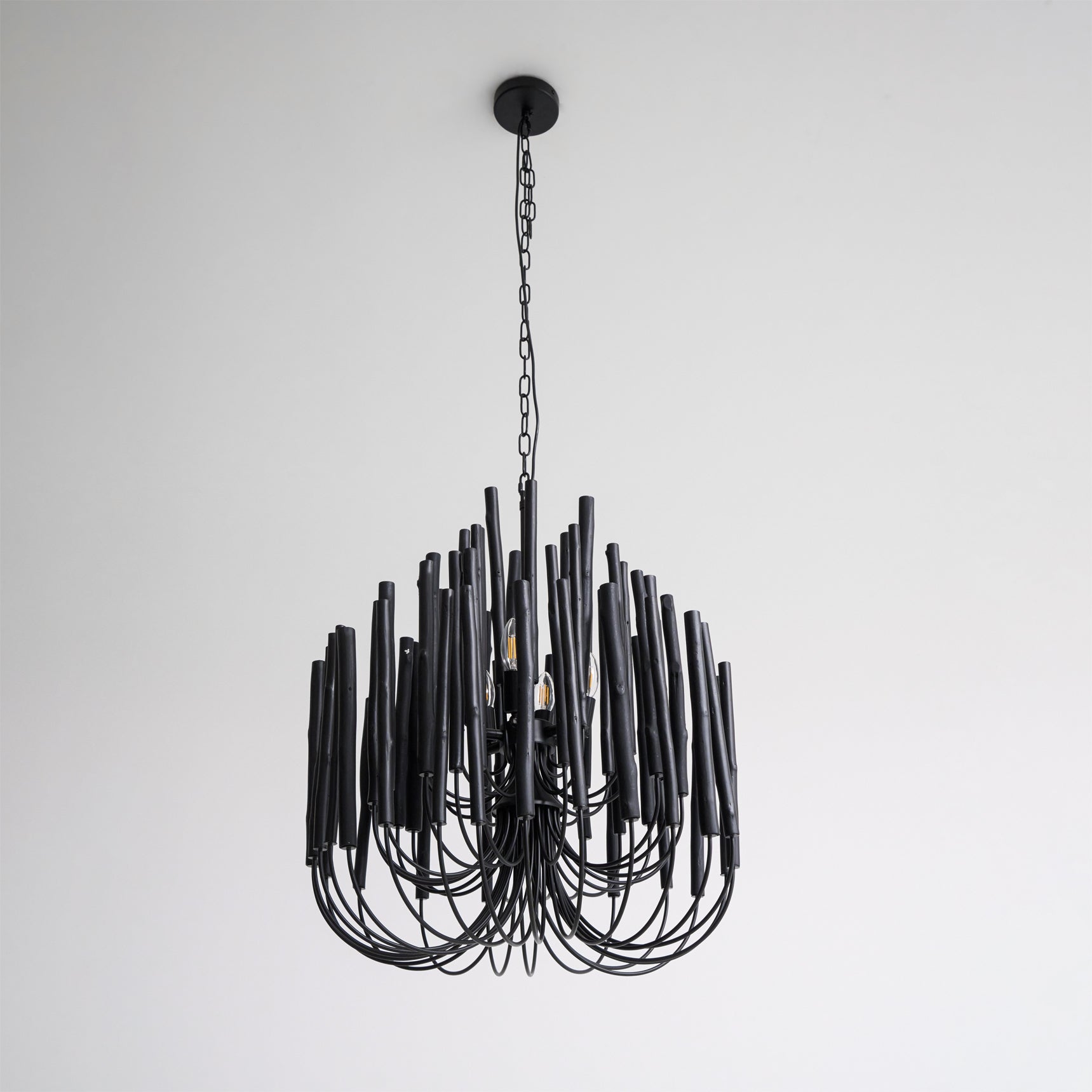 Layered Wood Rod Multi-Light Chandelier