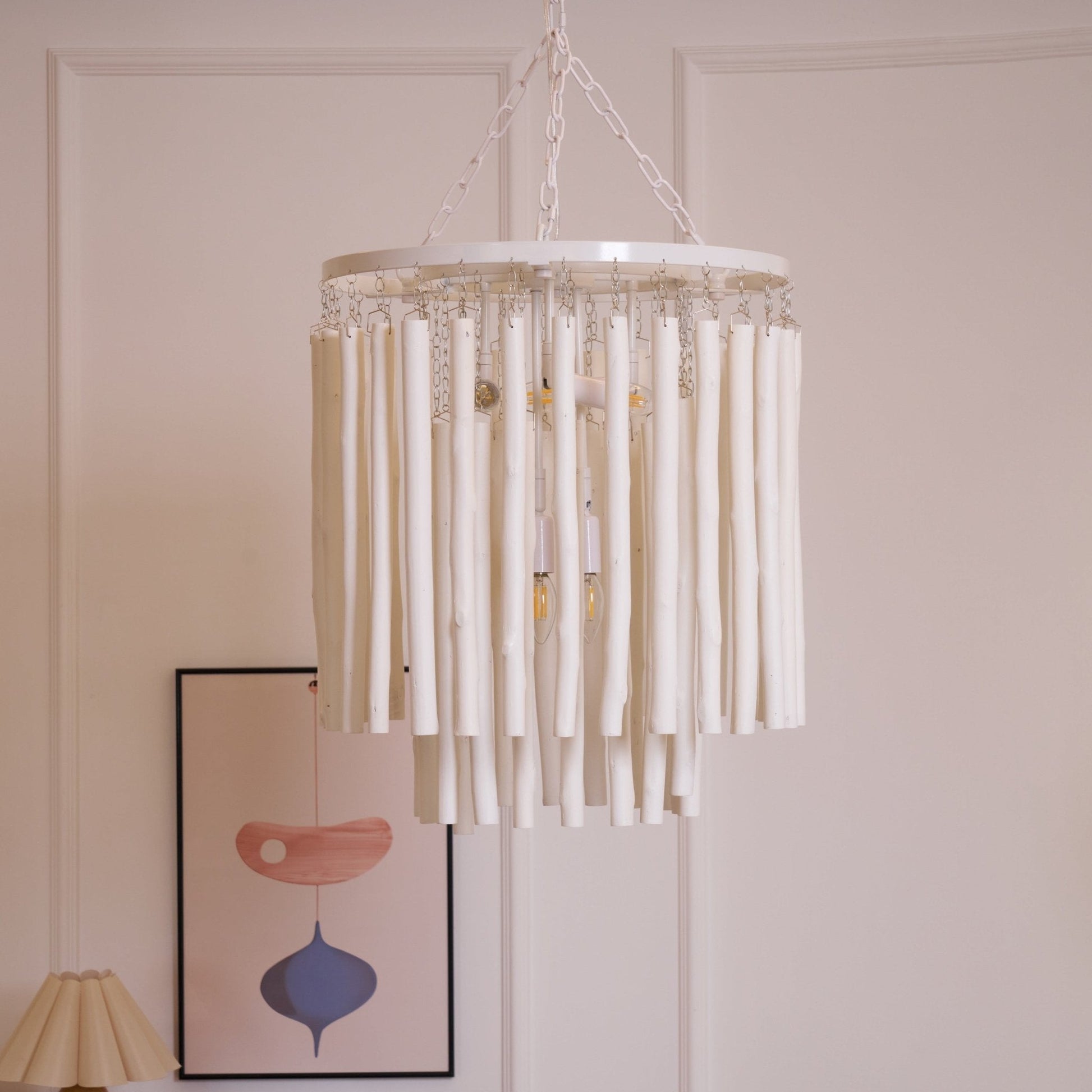 Layered Wood Rod Multi-Light Chandelier