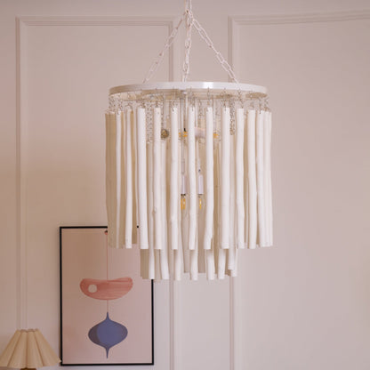 Layered Wood Rod Multi-Light Chandelier