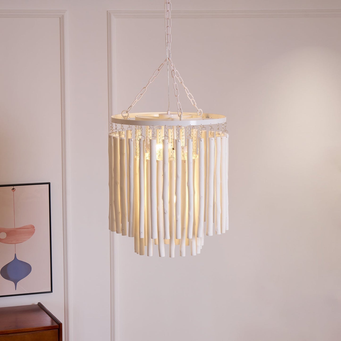 Layered Wood Rod Multi-Light Chandelier