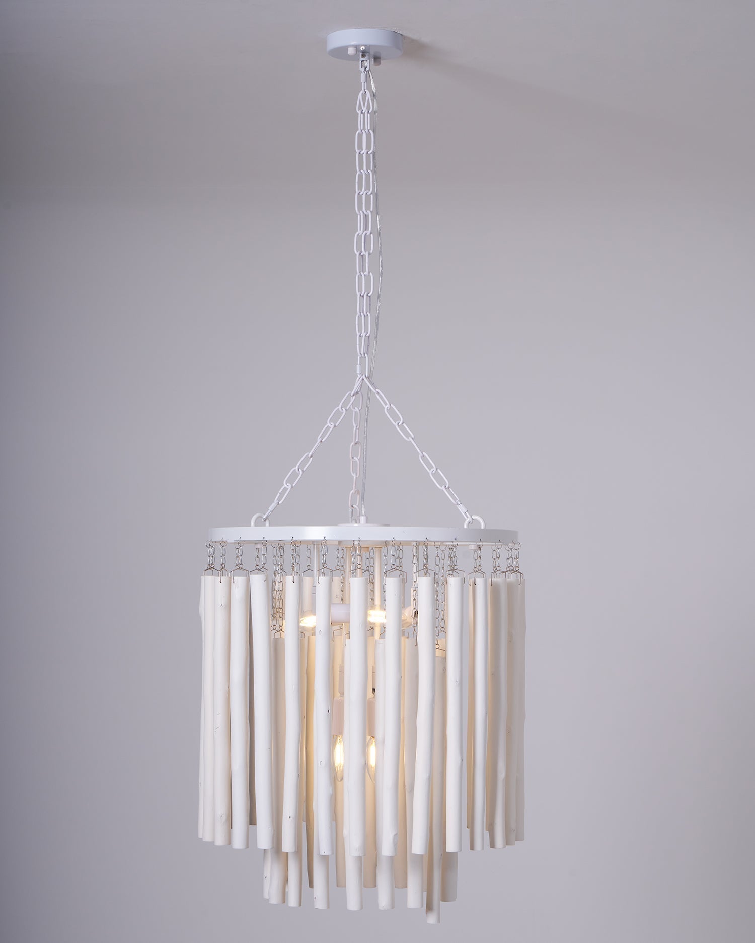 Layered Wood Rod Multi-Light Chandelier