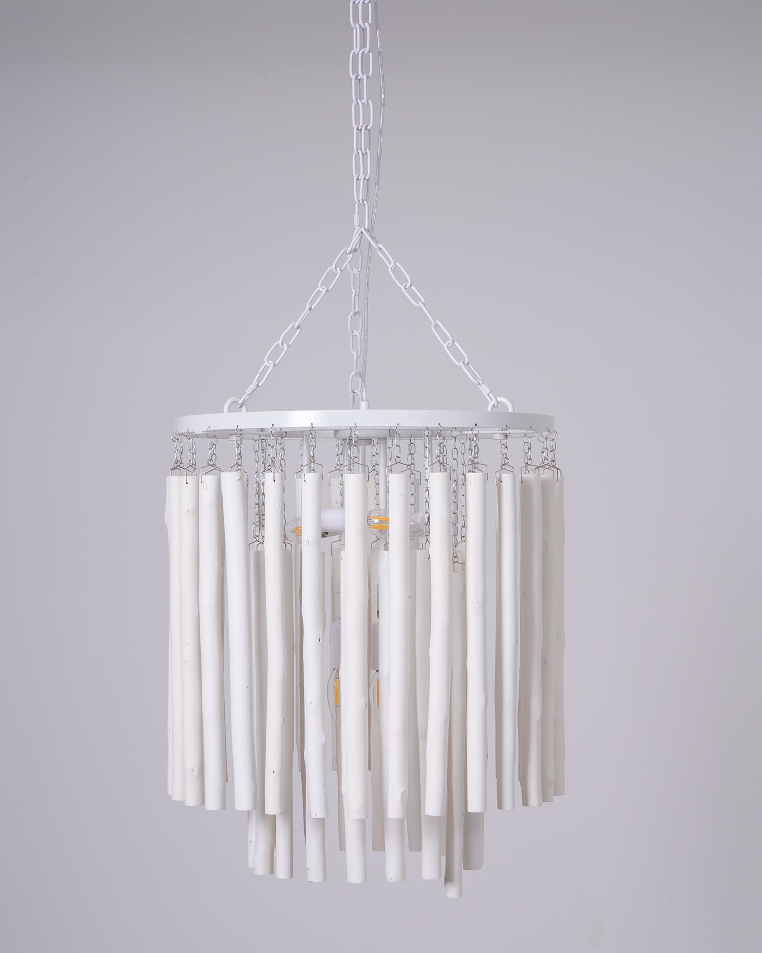 Layered Wood Rod Multi-Light Chandelier