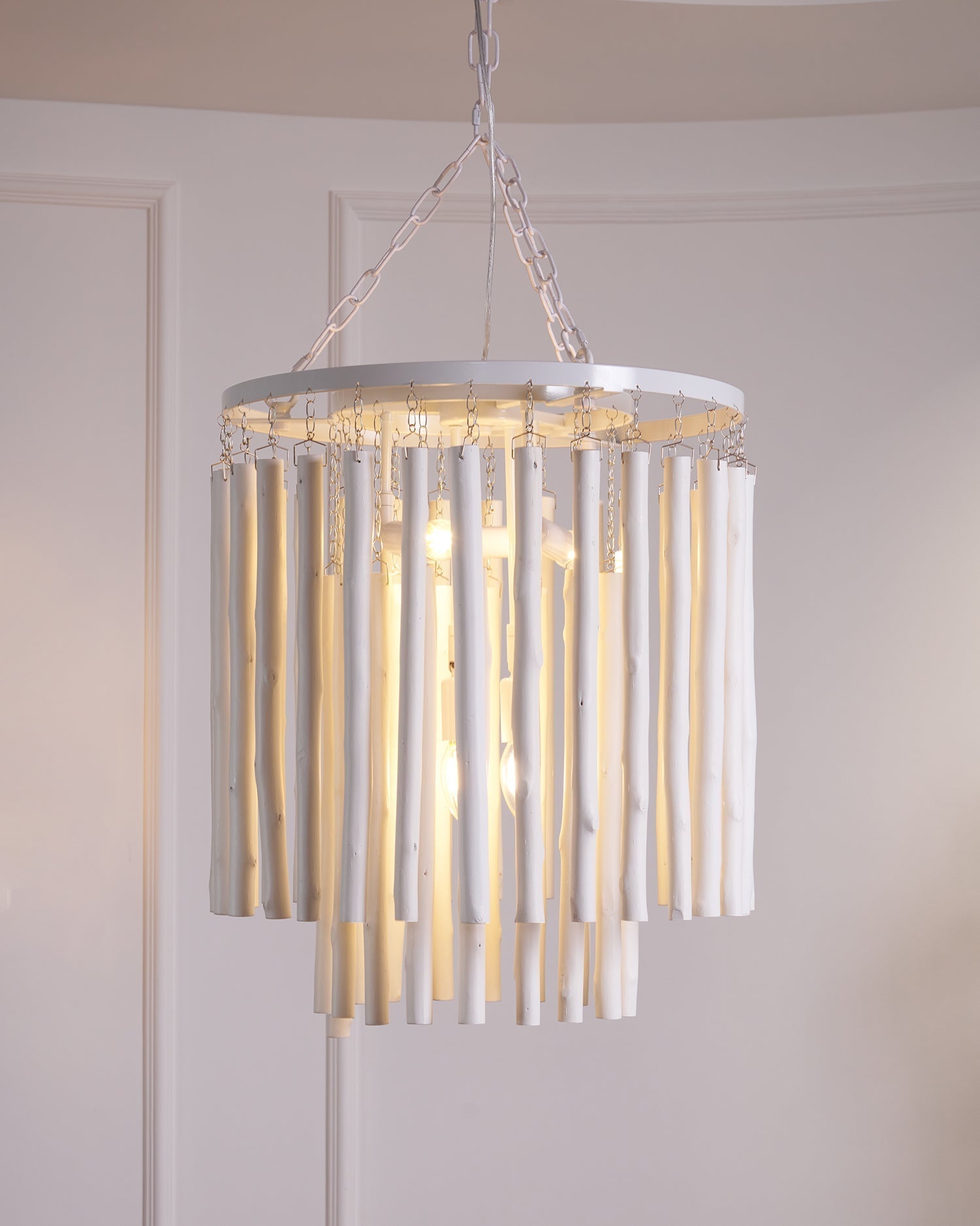 Layered Wood Rod Multi-Light Chandelier