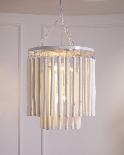 Layered Wood Rod Multi-Light Chandelier