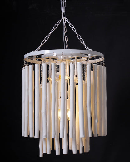 Layered Wood Rod Multi-Light Chandelier