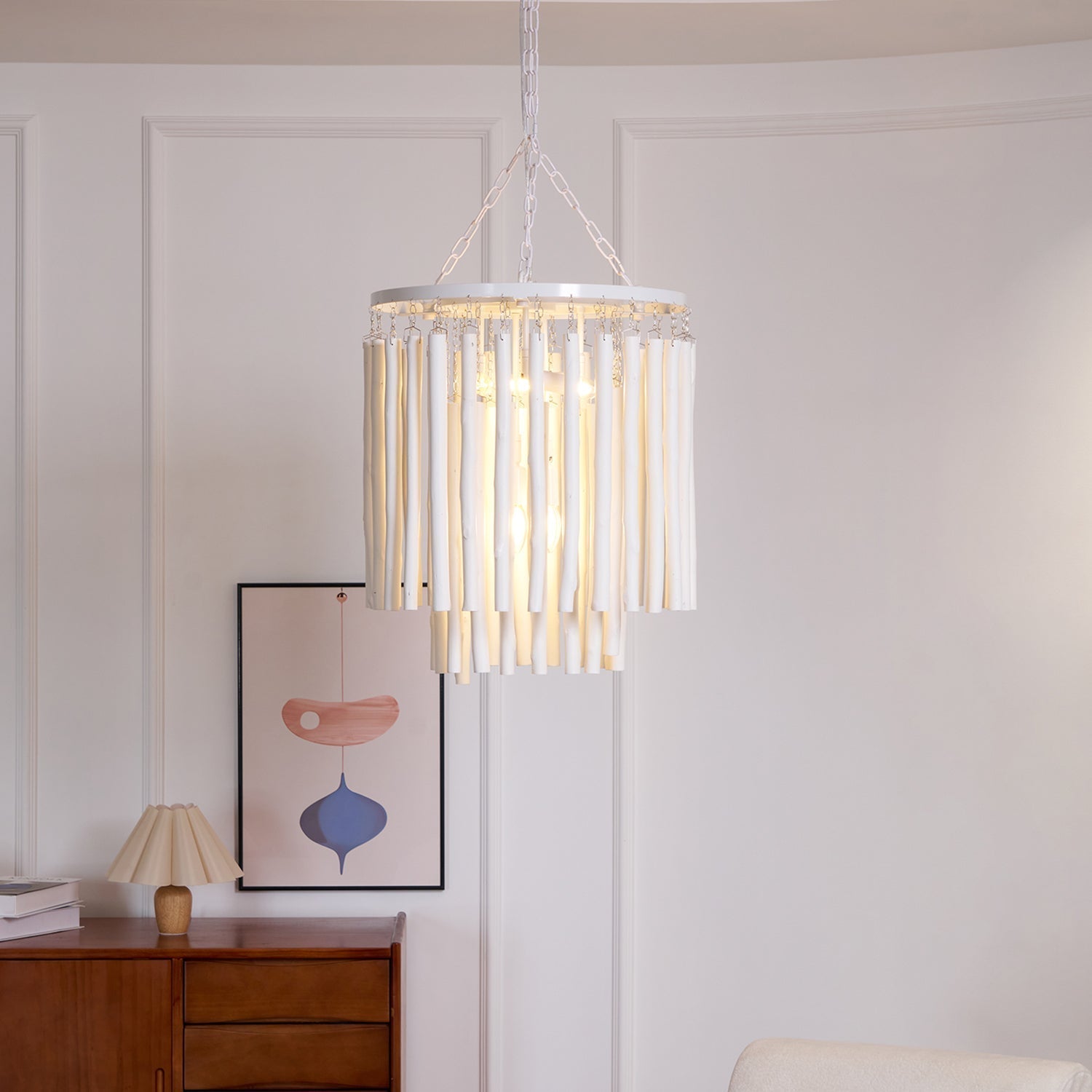 Layered Wood Rod Multi-Light Chandelier