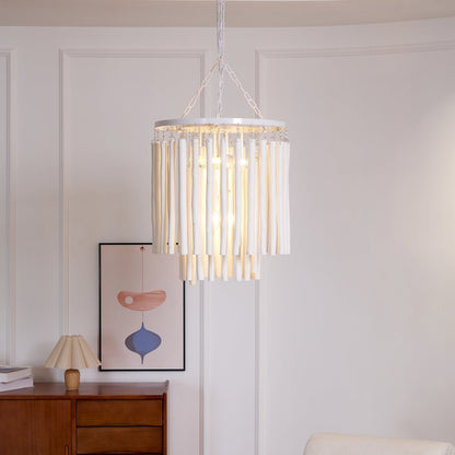 Layered Wood Rod Multi-Light Chandelier