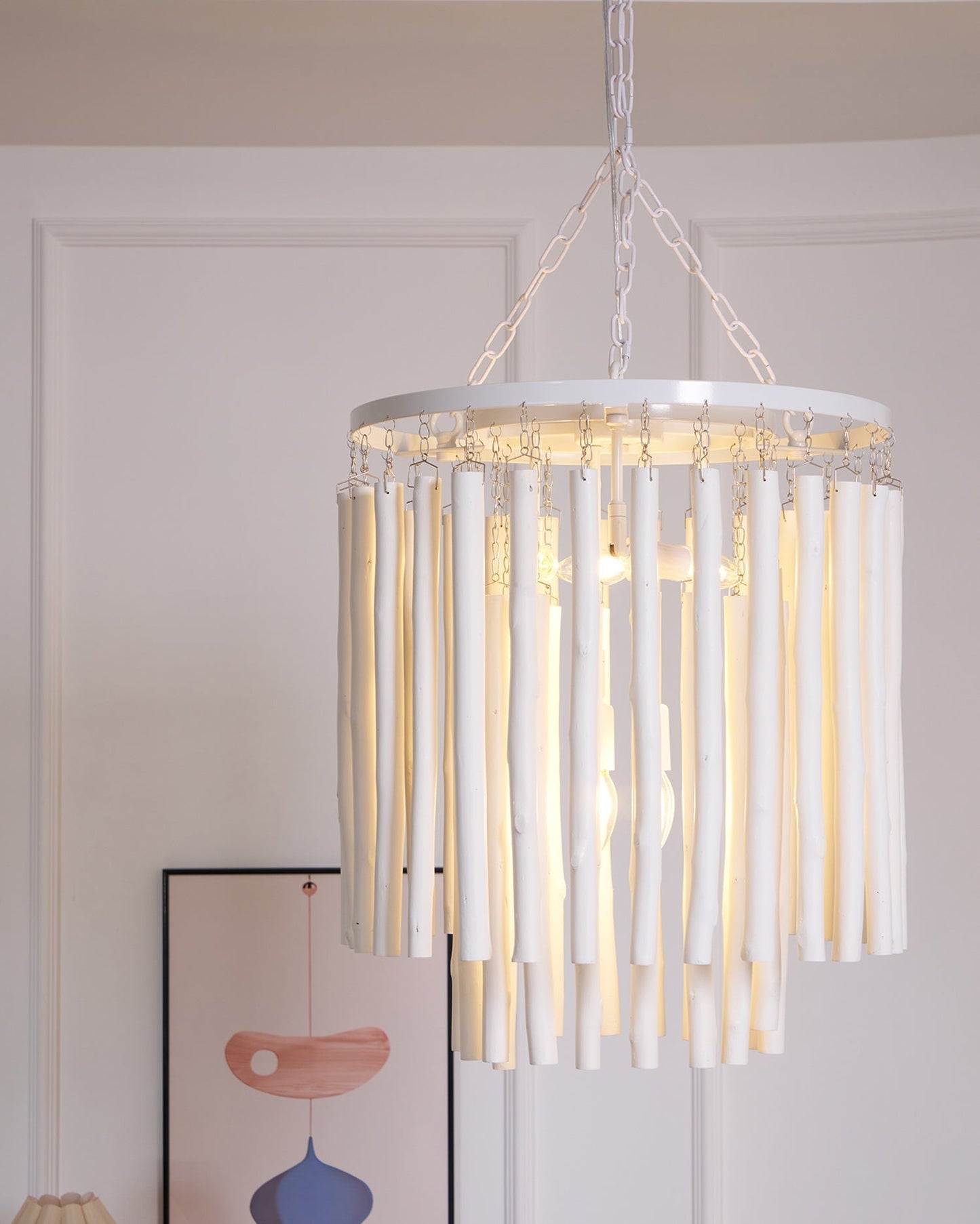 Layered Wood Rod Multi-Light Chandelier