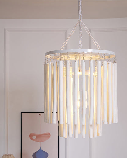 Layered Wood Rod Multi-Light Chandelier