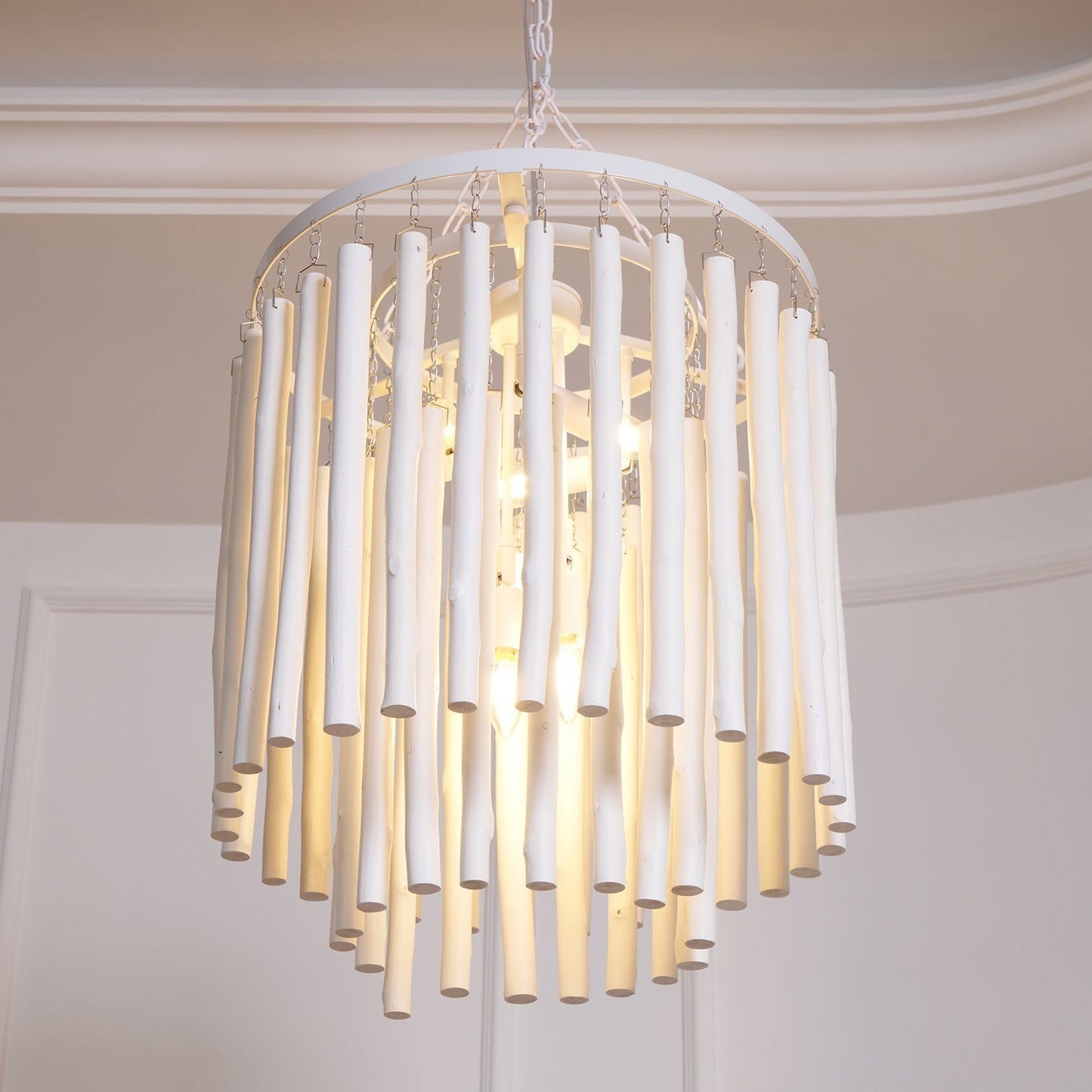 Layered Wood Rod Multi-Light Chandelier