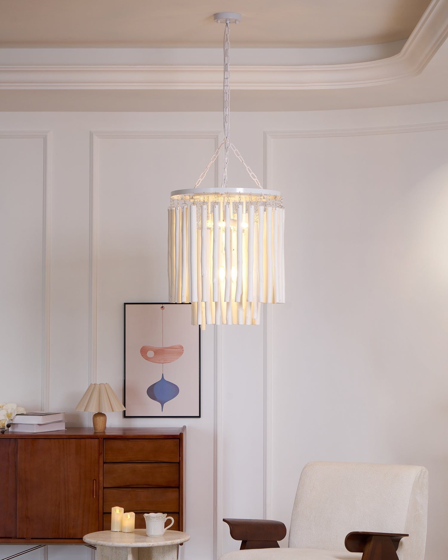 Layered Wood Rod Multi-Light Chandelier