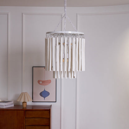 Layered Wood Rod Multi-Light Chandelier