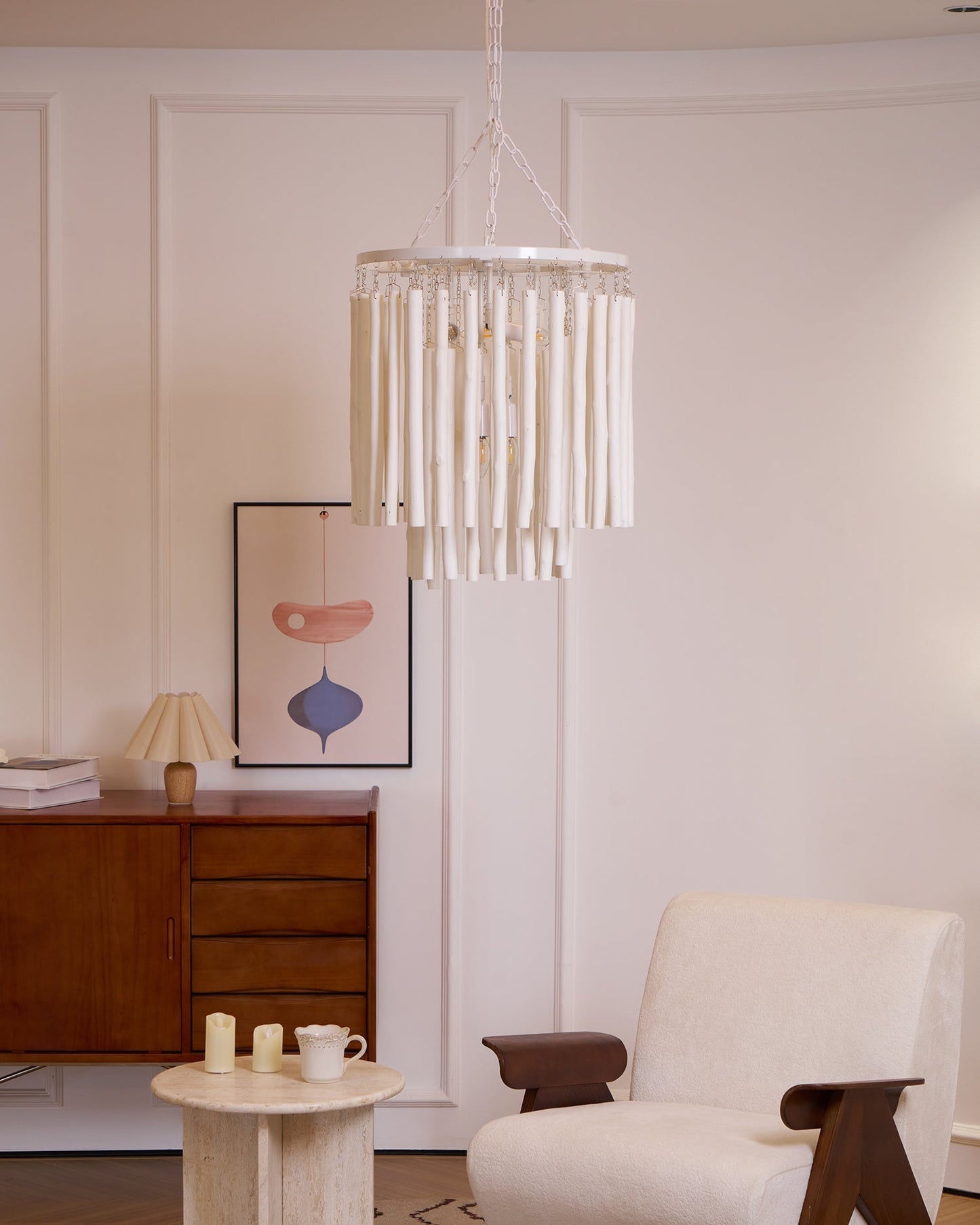 Layered Wood Rod Multi-Light Chandelier