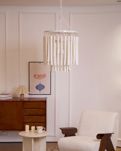 Layered Wood Rod Multi-Light Chandelier