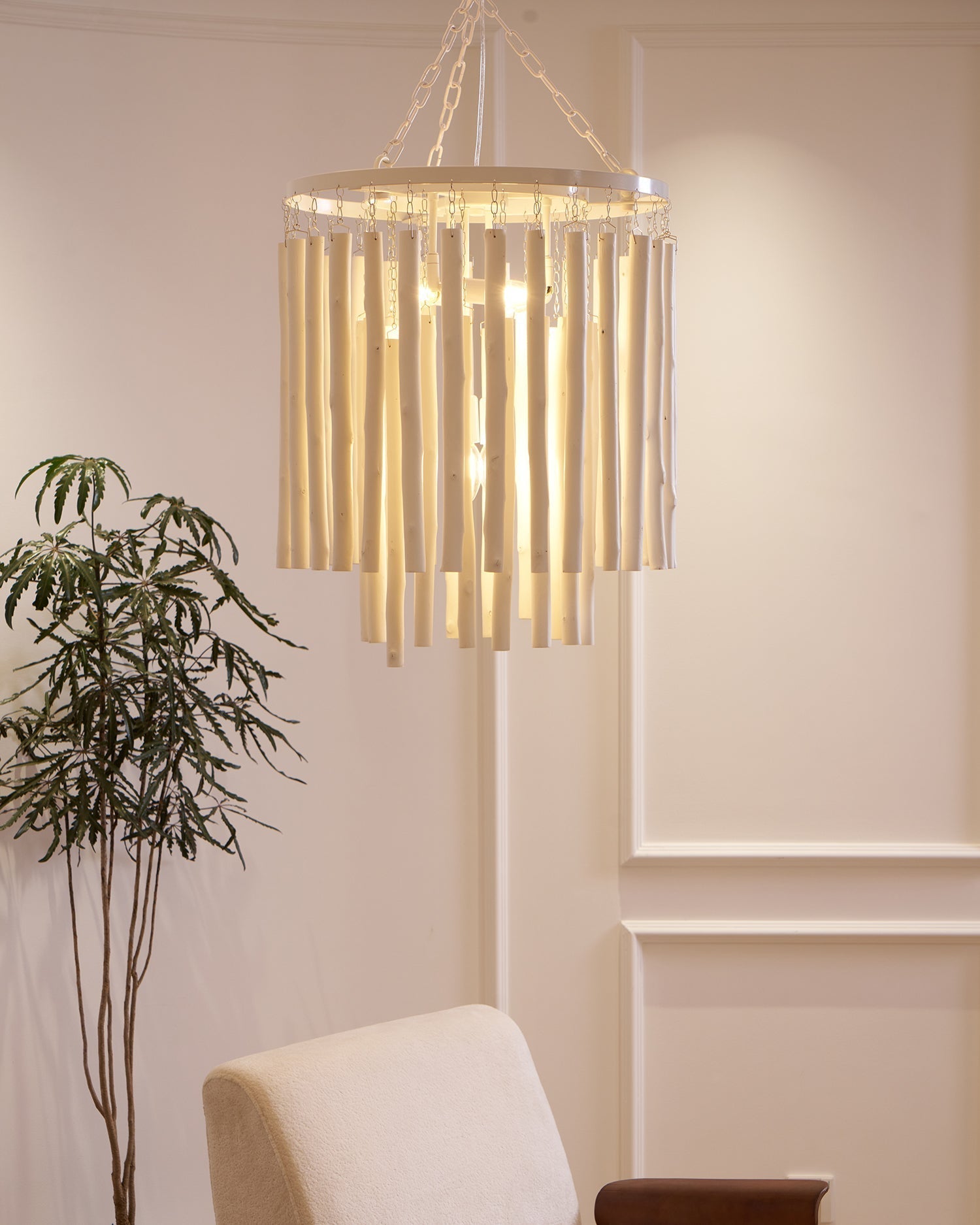 Layered Wood Rod Multi-Light Chandelier