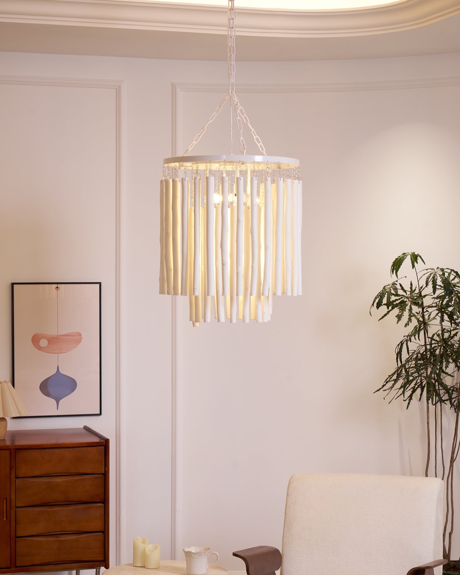 Layered Wood Rod Multi-Light Chandelier
