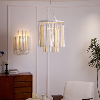 Layered Wood Rod Multi-Light Chandelier