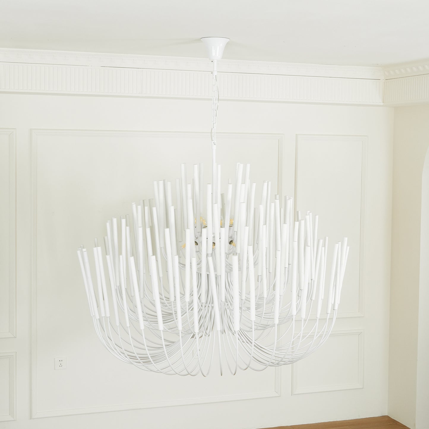 Layered Wood Rod Multi-Light Chandelier